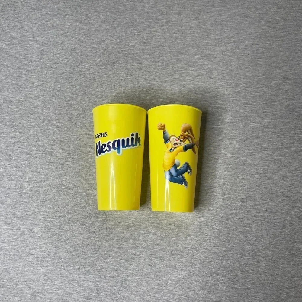 Nestle Nesquik Bunny Yellow Plastic Tumbler 16 Oz Cups 2 PCS. Set